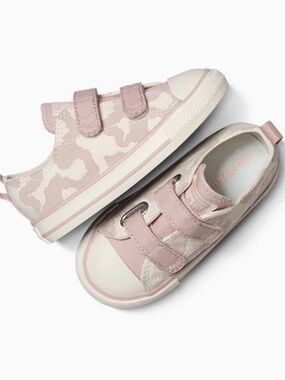 Converse Pink and White Girls Velcro Low-Top Sneakers